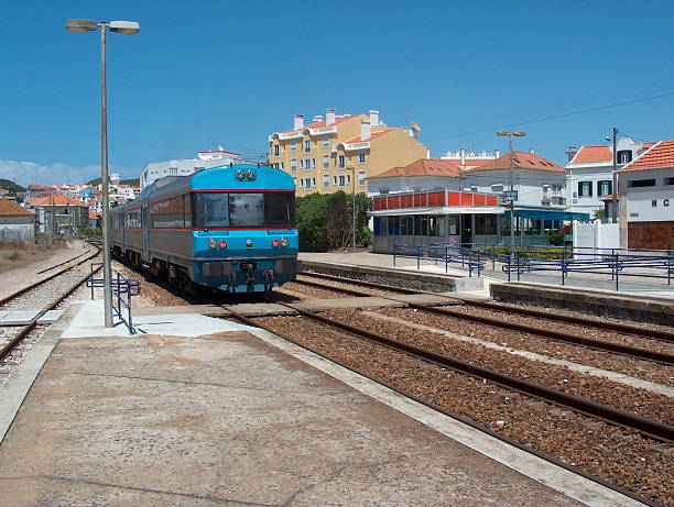Local train arriving at a station in Northern Portugal