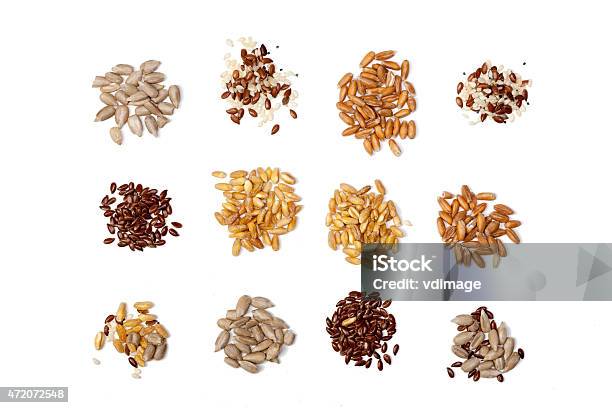 Collection Of Cereal Grains And Seeds Isolated On White Background Stock Photo - Download Image Now