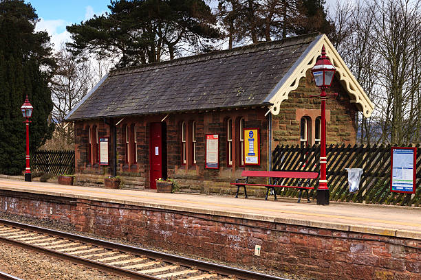 Armathwaite, Cumbria, England - March 30, 2013: A traditional waiting room on a railway platform in Armathwaite pictured on March 30, 2013, on the historic Settle to Carlisle railway in northern England.