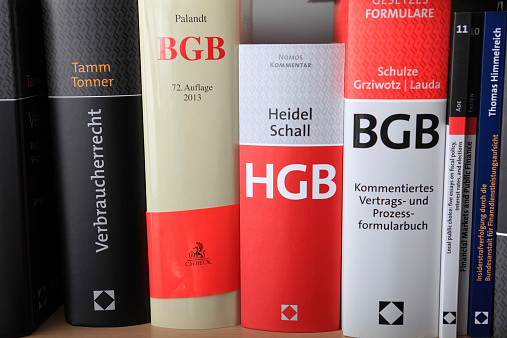 Hamburg, Germany- June 13, 2013: Books of German Law in a line
