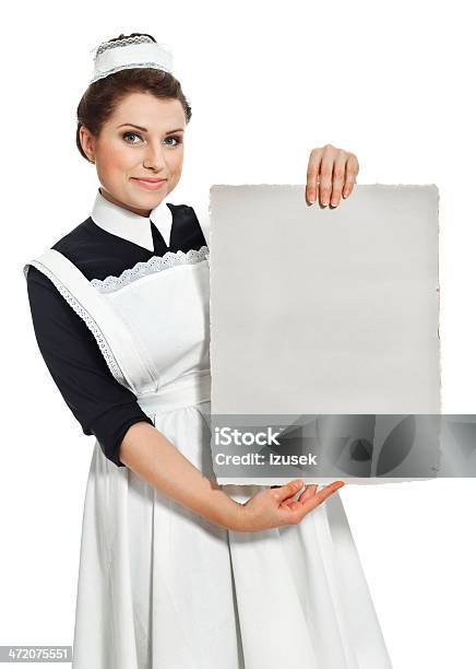 Victorian Style Maid With Announcement Stock Photo - Download Image Now - 1920-1929, 20-29 Years, Adult