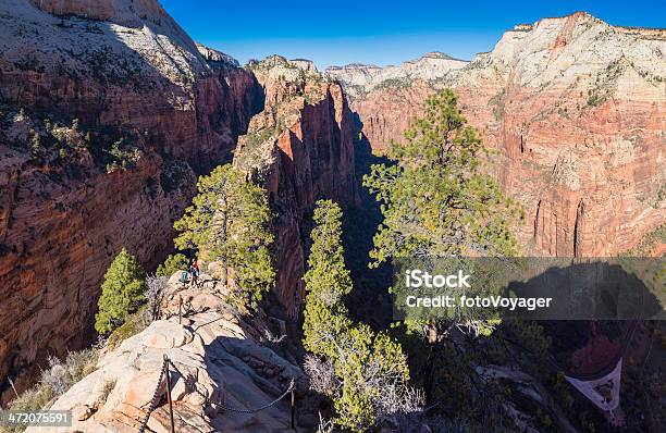 Escursionisti Su Angels Landing Precipitous Ridge Parco Nazionale Di Zion Utah - Fotografie stock e altre immagini di Ripido