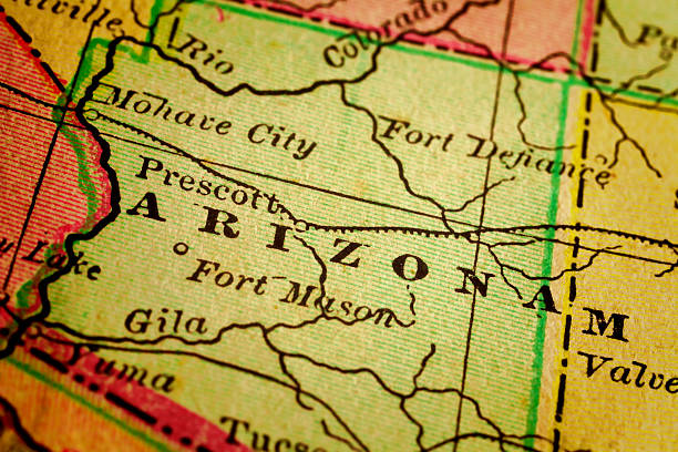 estado de arizona, estados unidos en un antiguo mapa - winslow arizona fotografías e imágenes de stock