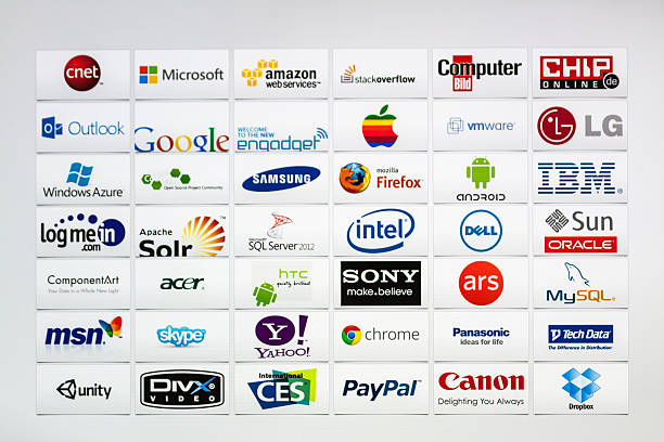 Well-Known Information Technology Brand Logotypes mix stock photo
