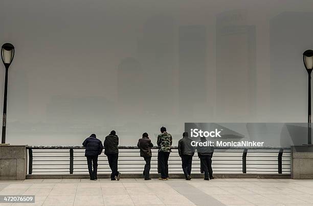 Bad Pollution In Shanghai China On The Bund Stock Photo - Download Image Now - Adult, Aerial View, Air Pollution