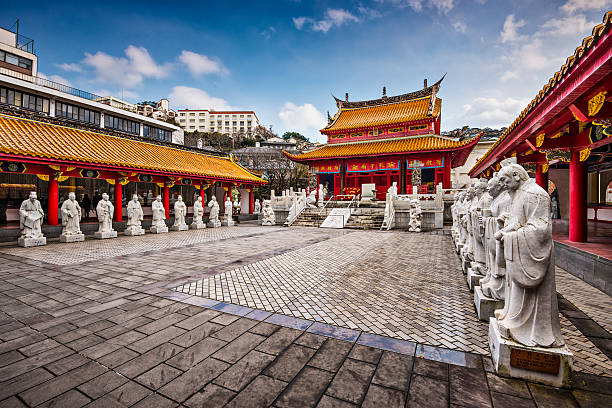 Confucius Shrine Nagasaki, Japan - December 9, 2012: Courtyard of Confucius Shrine. It is said to be the world's only Confucian shrine built outside China by Chinese hands.  nagasaki prefecture photos stock pictures, royalty-free photos & images