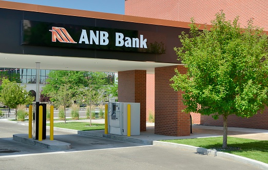 Cheyenne, Wyoming, USA - July 21, 2013: The drive through of the ANB Bank in downtown Cheyenne. ANB Bank is a regional bank with locations primarily in Wyoming, Colorado, and Kansas.