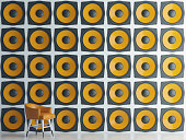 Wall of yellow speakers, 3d illustration