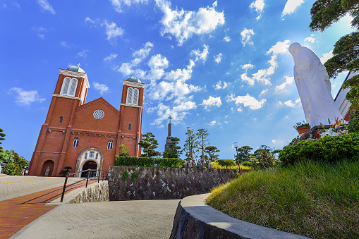 Nagasaki, Japan - November 14 2013: St. Mary's Cathedral, often known as Urakami Cathedral, demolished by the A-bomb in 1945 and completely rebuilt in 1959