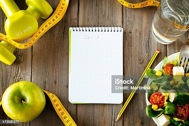 Fitness And Healthy Food Lifestyle Concept Stock Photo - Download Image Now - Healthy Eating, Diary, Exercising