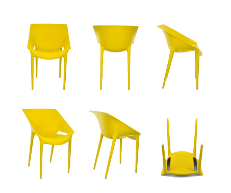 Yellow Plastic Chair on White Background - Multiple Angles