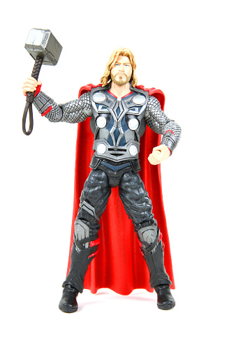 Vancouver, Canada - November 10, 2013: A toy of Thor, the God of Thunder from the Marvel comic book series, and the movie Avengers.