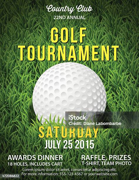 Golf Tournament Invitation Flyer With Grass And Ball Stock Illustration - Download Image Now