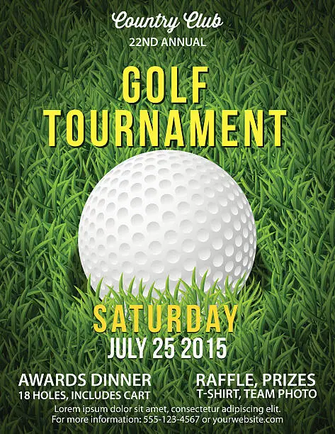 Vector illustration of Golf Tournament Invitation Flyer With Grass And Ball