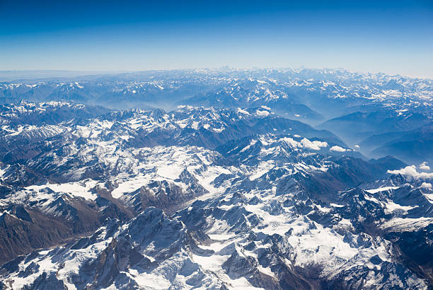 Aerial view of snow capped mountains in Sichuan and Tibet, China
