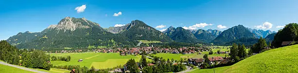 Famous sport area Oberstdorf in the bavarian alps / Germany - panorama.