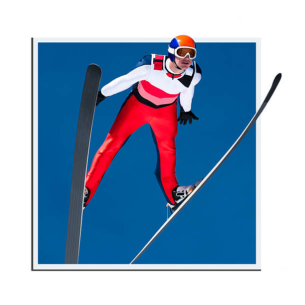 atleta de salto de esqui em pleno ar, emoldurado foto criar um aspecto 3d - caucasian three dimensional shape men sky imagens e fotografias de stock