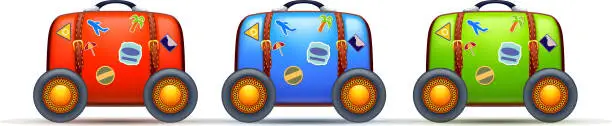 Vector illustration of three suitcases with wheels