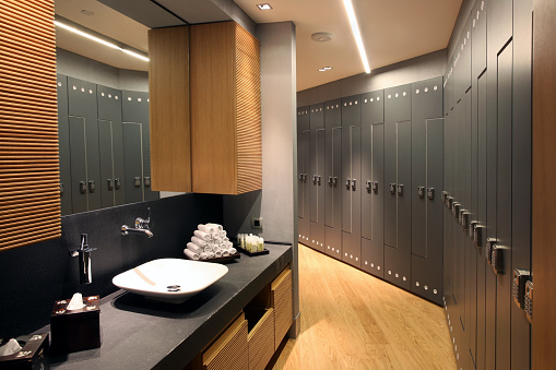 luxury locker room in a hotel's spa.