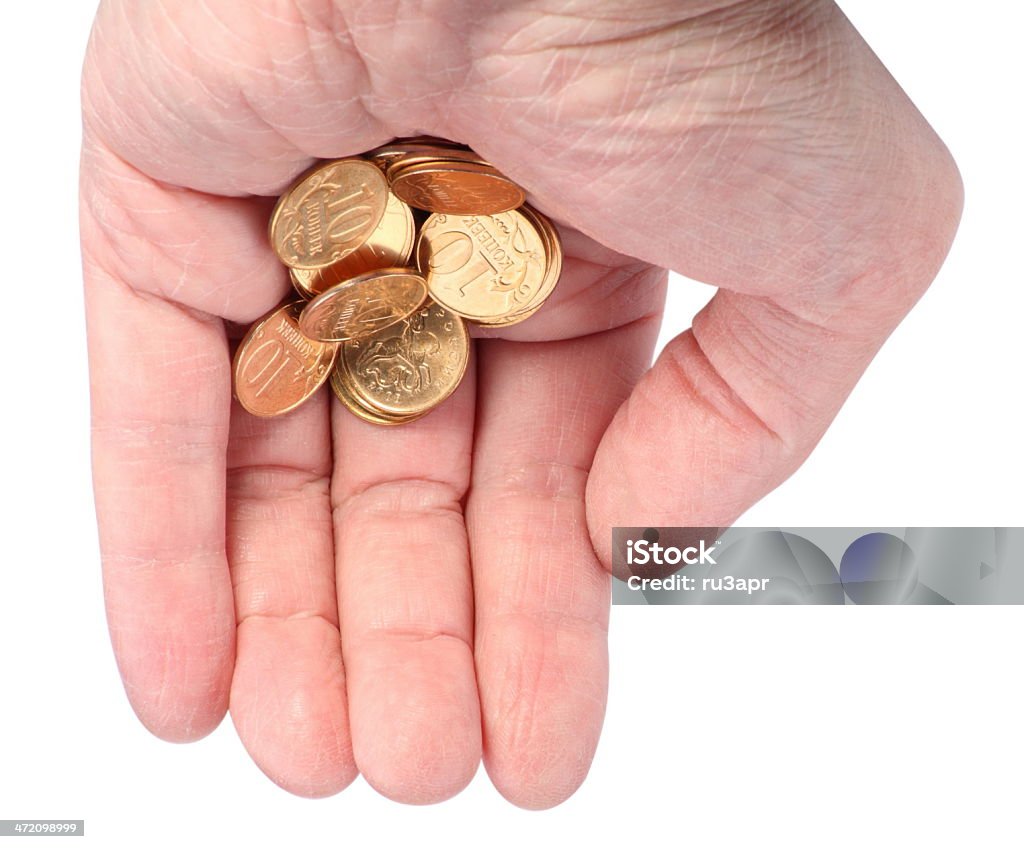 Manos con monedas de cobre aislado - Foto de stock de Adulto libre de derechos