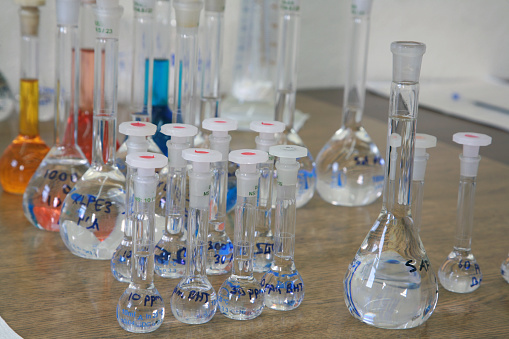 analysing samples in a petrochemical plant laboratory