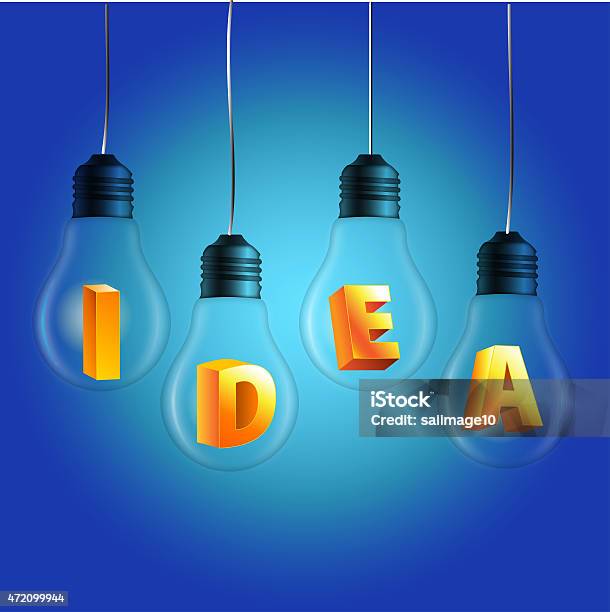 Idea Word In Bulbs With Blue Background Stock Photo - Download Image Now - 2015, Blue, Breaking New Ground