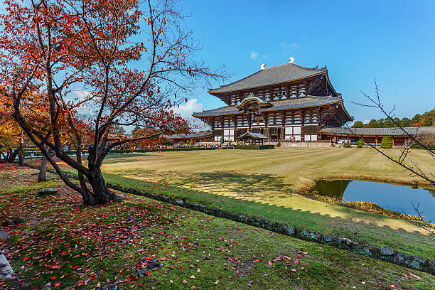 Nara, Japan - November 16 2013: Great Buddha Hall in Todaiji Temple houses the world's largest bronze statue of the Buddha Vairocana, known in Japanese simply as Daibutsu