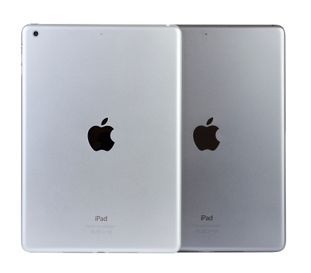 Las Vegas, USA - January 03, 2014: A photo of the rear of the iPad Air in both Space Grey and Silver. The iPad Air is the fifth generation iPad tablet computer designed and developed by Apple Inc.