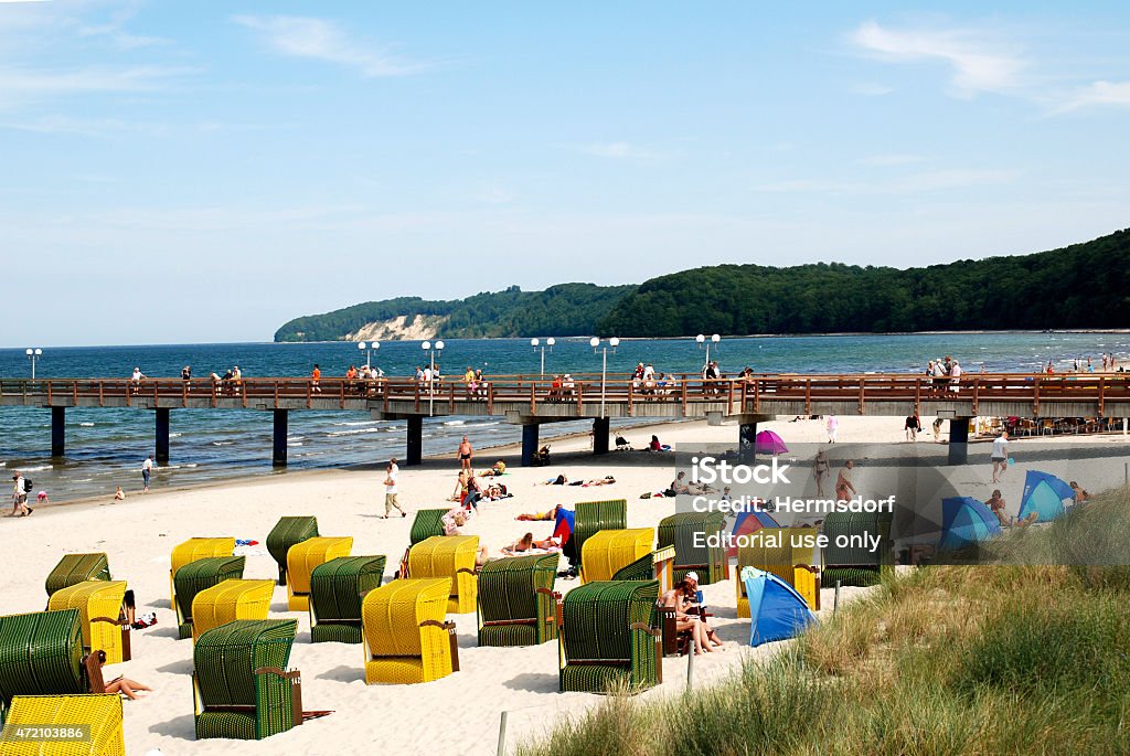 Baltic Sea beach on the Ruegen - Germany Binz, Mecklenburg-Western Pomerania, Germany - June 20, 2007: Tourists on the Baltic Sea beach in Binz on the island of Ruegen in Germany.  2015 Stock Photo