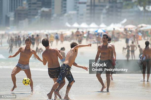 Brazilians Playing Football Soccer Ipanema Beach Rio De Janeiro Brazil Stock Photo - Download Image Now