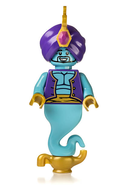 Genius Lego Minifigure Herndon, VA, USA - December 24, 2013: Close-up of the Lego Genie from Minifigures Series 6. Lego is a famous brick toy produced by the Danish company Lego Group. They were first produced in 1978 magic lamp photos stock pictures, royalty-free photos & images