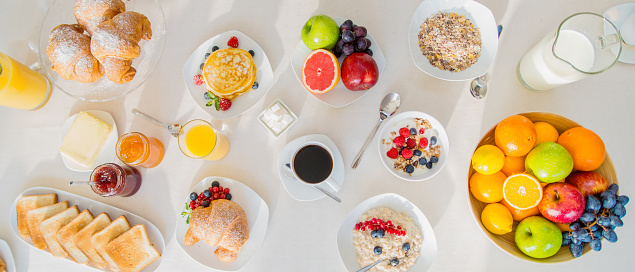 High angle view of healthy food for breakfast.