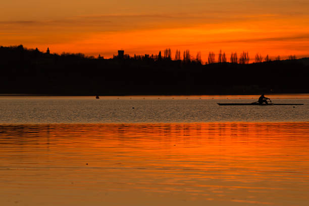 Kyaking at sunset, Italian Lake District