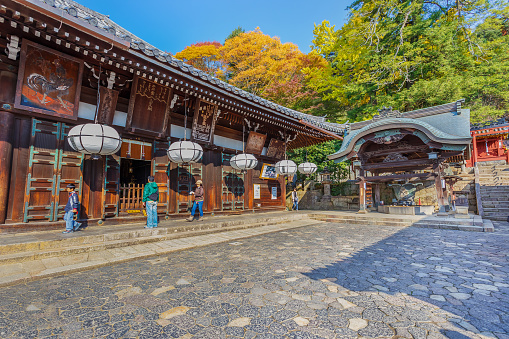 Nara, Japan - November 16 2013: Nigatsu-do Hall is one of the Importants structure of Tōdai-ji, located at the east of the Great Buddha Hall on the hillside of Mt. Wakakusa
