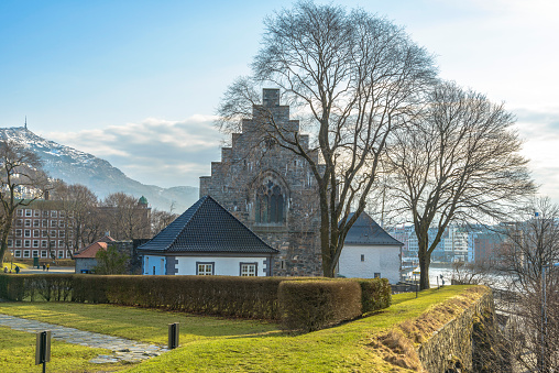 Bergen, Norway - February 14, 2015: Haakon's Hall is a medieval stone hall located inside the Bergenhus fortress. This Hall is the largest medieval secular building in Norway.