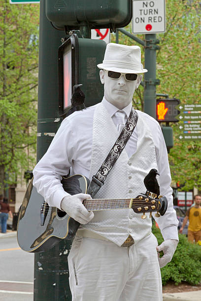 Dresden: Living statue, performer dressed in Elvis Presley costume.