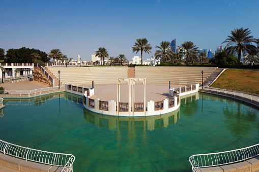 Casablanca, Morocco beach with parasol and swimming pool on November 14th year 2022