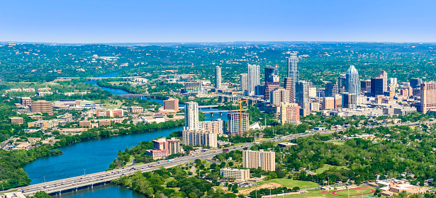 Austin Texas skyline cityscape panoramic aerial view