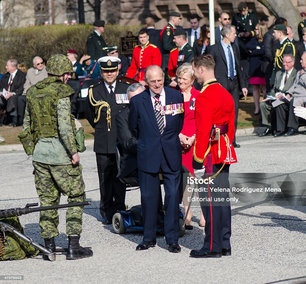 Toronto Bicentennial Commemoration Battle of York Toronto, Canada- April 27,2013:  Prince Philip, the Duke of Edinburgh  visits Canada to present the new Colours to the 3rd Battalion of the Royal Canadian Regiment. The ceremony takes place in front of the Queen's Park Legislative Assembly of Ontario. His Royal Highness is the Colonel-in-Chief of the Royal Canadian Regiment since December 1953 Prince Philip Stock Photo