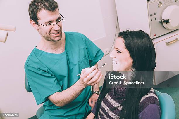 Dental Exam At Dentists Office Retro Style Stock Photo - Download Image Now - 2015, Adult, Adults Only