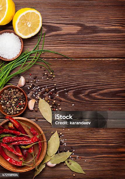 Various Spices On Wooden Background Stock Photo - Download Image Now - 2015, Above, Anise