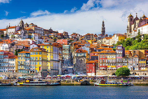 Porto Portugal Old City Porto, Portugal old town skyline from across the Douro River. historic district stock pictures, royalty-free photos & images