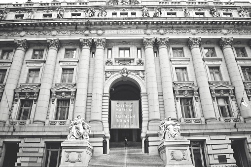 New York, New York, USA - January 12,2014: Entrance to the National Museum of the American Indian located in downtown Manhattan. 