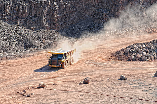 istock dumper truck on road in surface mine quarry 472121191