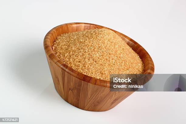 Cane Sugar In Wooden Bowl Stock Photo - Download Image Now - Brown Sugar, Bowl, White Background