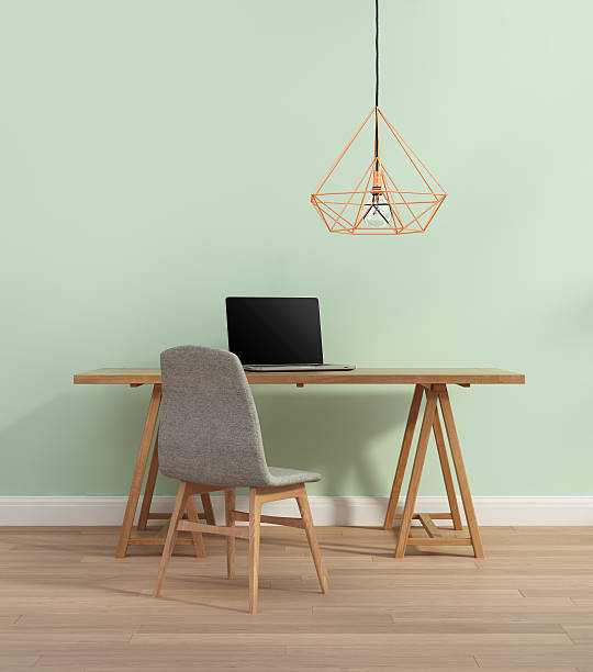 istock Elegant minimal mint home office with chair 472122260