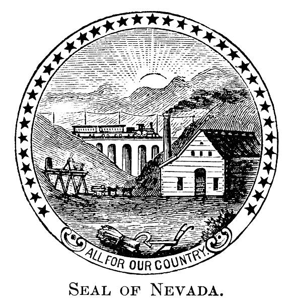 ilustraciones, imágenes clip art, dibujos animados e iconos de stock de junta de nevada-grabado antiguo - state seal