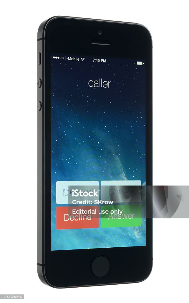 Ligação de entrada em um Apple iPhone 5s - Foto de stock de Agenda Eletrônica royalty-free