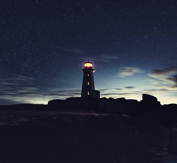 な冬の夜 - lighthouse scenics winter peggys cove ストックフォトと画像