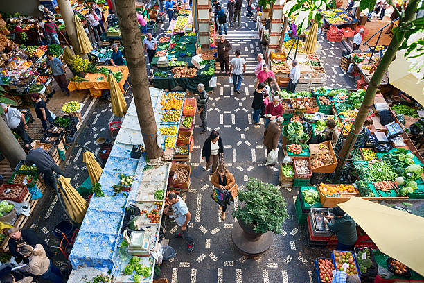 Funchal, Portugal - January 4, 2014: The fruit and vegetable market is a part of the \
